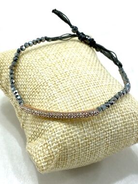 Stella & Dot Rose Gold Pave Bar Bracelet with Gray Beads
